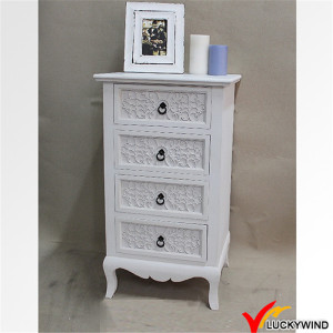 Floral Carving French Antique White Tallboy Chest of Drawer
